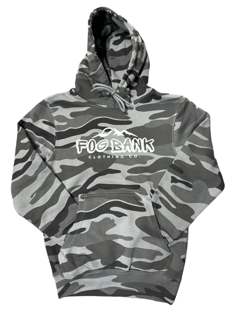 Fog Bank Elevated Hoodie. Grey Camo/ White