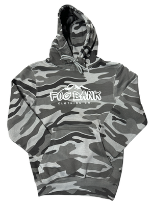 Fog Bank Elevated Hoodie. Grey Camo/ White