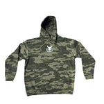 Fog Bank Bucked Up Hoodie. Green Camo/ White