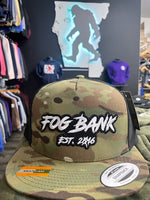Fog Bank EST 2016 White Black 3D Embroidered Tan Camo Trucker Hat