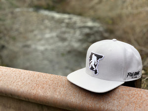 Gray Fog Bank Bigfoot County line snapback hat in Northern California Forest